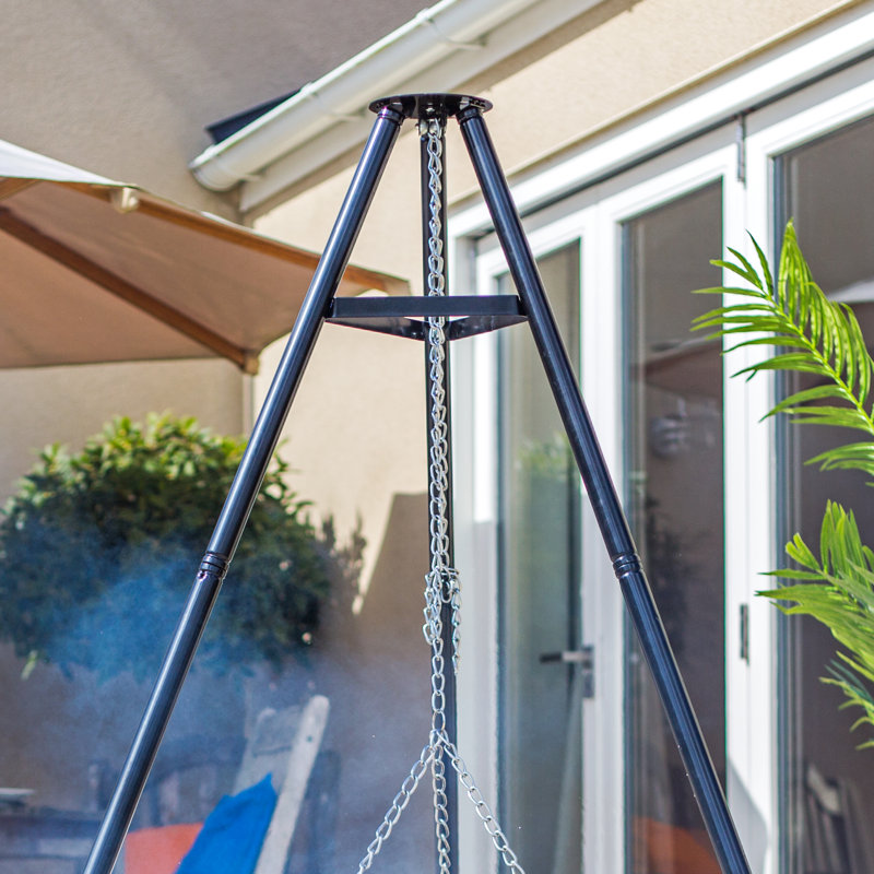 La Hacienda Tripod With Adjustable Chrome Hanging Grill - L 108 cm x W 128 cm x H 172 cm