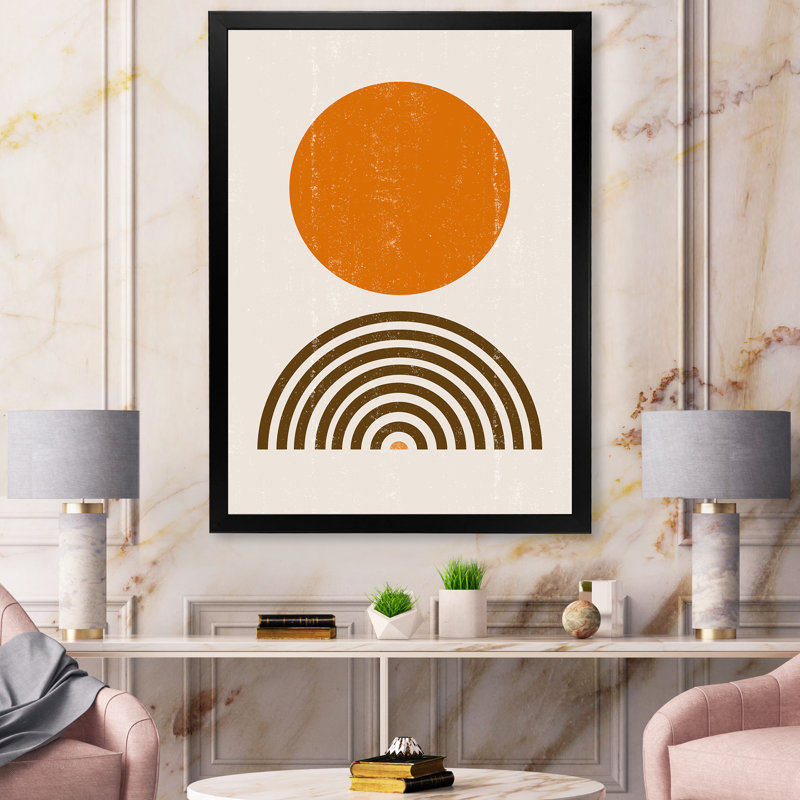 Abstrait soleil orange minimal et arc-en-ciel I - cadre photo, impression sur toile, H 32 po x l 24 po x P 1 po, Cadre noir