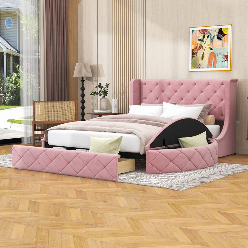 Grand lit plateforme Jorina, Rose