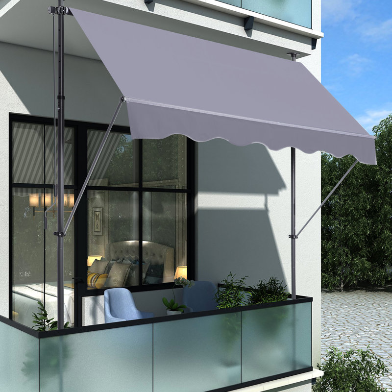 Auvent de patio pour terrasse - Auvent protégé de 118 po avec poteaux à hauteur réglable et support de montage en tissu 100% rétractable manuel pour la cour