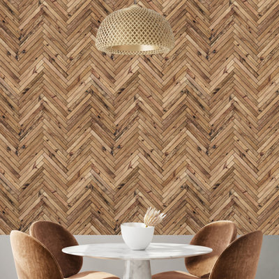 Cleitus Wood Herringbone Peel and Stick Wallpaper Roll