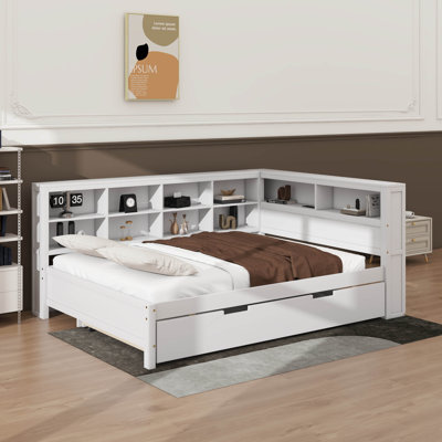 Lit de jour double avec lit gigogne, tablette et port USB