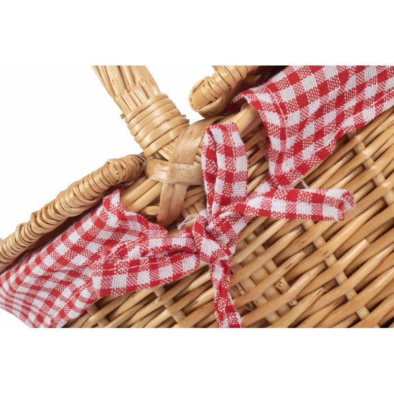 Wicker Child sized Lined Hamper Basket, Buff/Red White