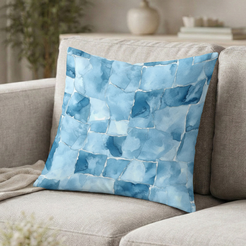 Coussin abstrait à imprimé abstrait bleu ardoise, H 20 po x l 20 po