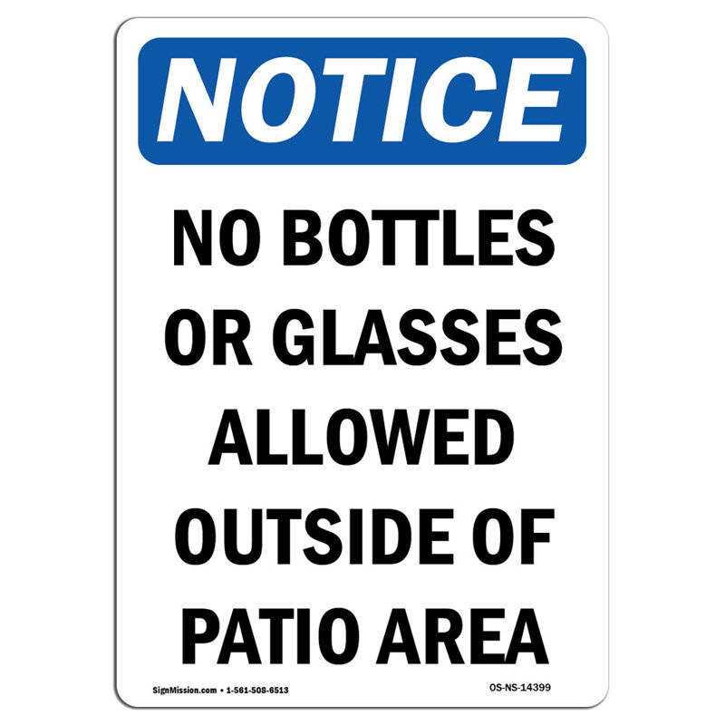 No Bottles or Glasses Allowed Sign