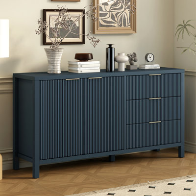 Wave-pattern Navy Sideboard With Functional Storage For Modern Homes