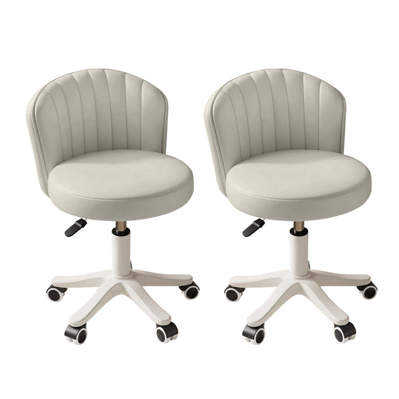 Mignon fauteuil roulant en cuir de polyuréthane à dossier festonné, petit siège de bureau réglable en hauteur sans accoudoirs, meuble-lavabo polyvalent et fauteuil d'ordinateur de bureau pour ensemble de 2 (gris)
