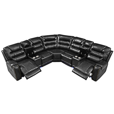 Ensemble de canapé modulaire manuel inclinable en L à mouvement symétrique avec porte-gobelets et bande DEL