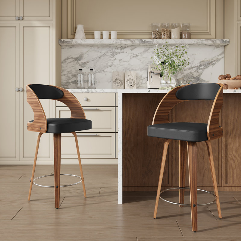 26'' Modern  Swivel  Upholstered Counter Stool, Black