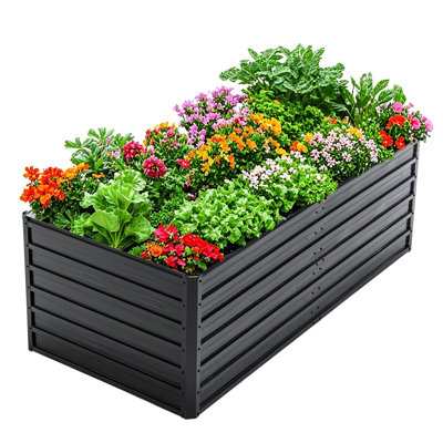 6X3x2 Ft Raised Garden Bed Of Galvanized Metal For Growing Succulents, Flowers, And Herbs - Large Capacity, Weather Proof, Safe Design Steel Planter Box Outdoor Gardening Herbs, Vegetables Stable,