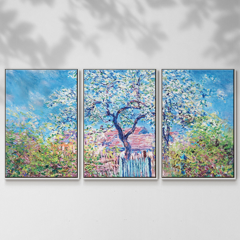 Poirier en fleurs, 1885, 3 pièces, Blanc, H 40 po x l 78 po x P 2 po