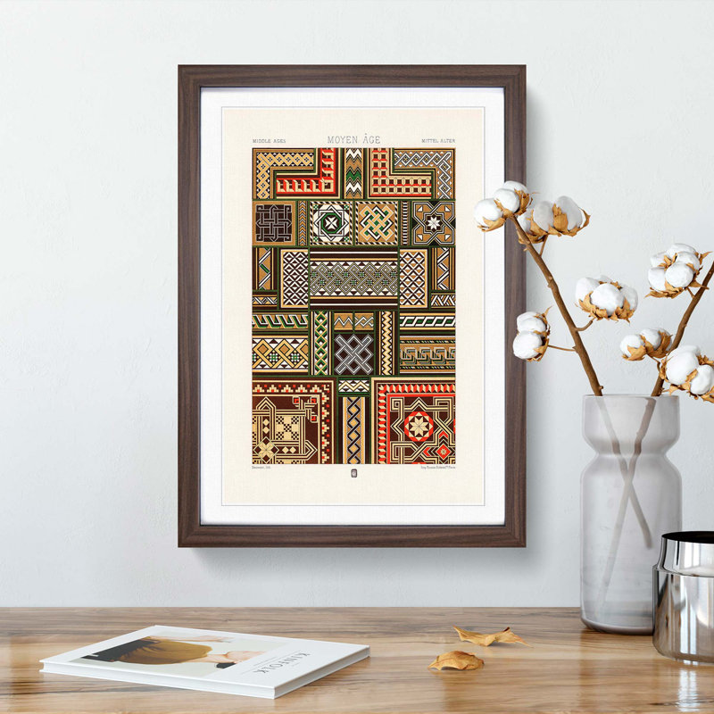 Middle-Age Patterns by Albert Racinet - Picture Frame Painting Print, 36cm H x 27cm W x 2cm D, Walnut Framed