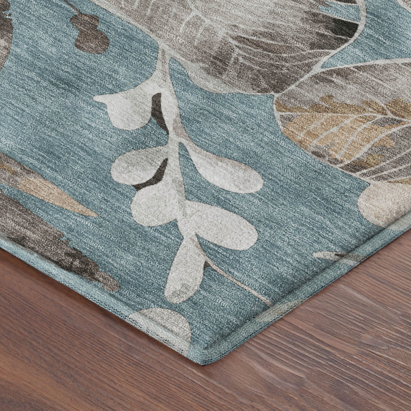 Premium Machine Washable Mayfield AMF2260 Floral Rug, Teal, 8' x 10'