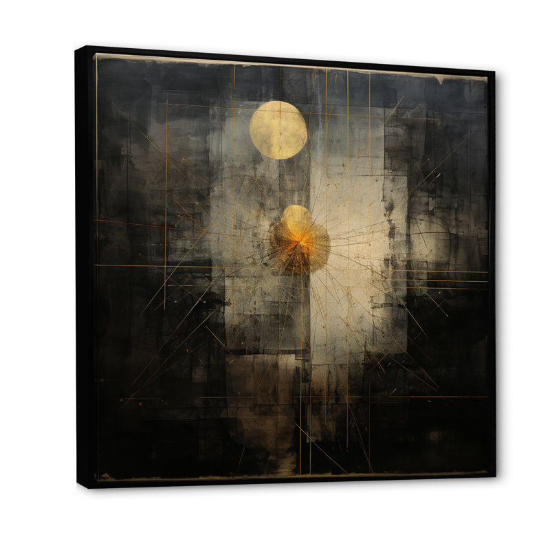 Pleine lune se levant - Illustration rétro, Cadre flottant noir, 36" H x 36" W