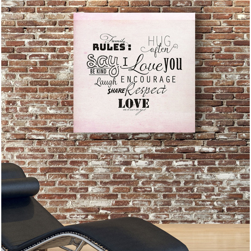 « family rule », art textuel sur toile tendue, H 32 po x l 32 po x P 1,5 po