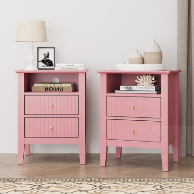Fluted Nightstand with 2 Drawers(Set of 2)