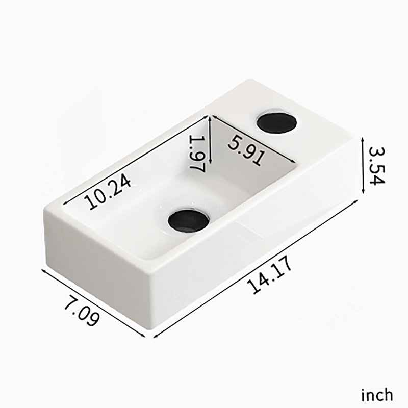 Ceramic Wash Basin Right Hand Without Tap & Drain Wall Hung Basin Sink Small Cloakroom Basin Rectangle, Milk White/Black
