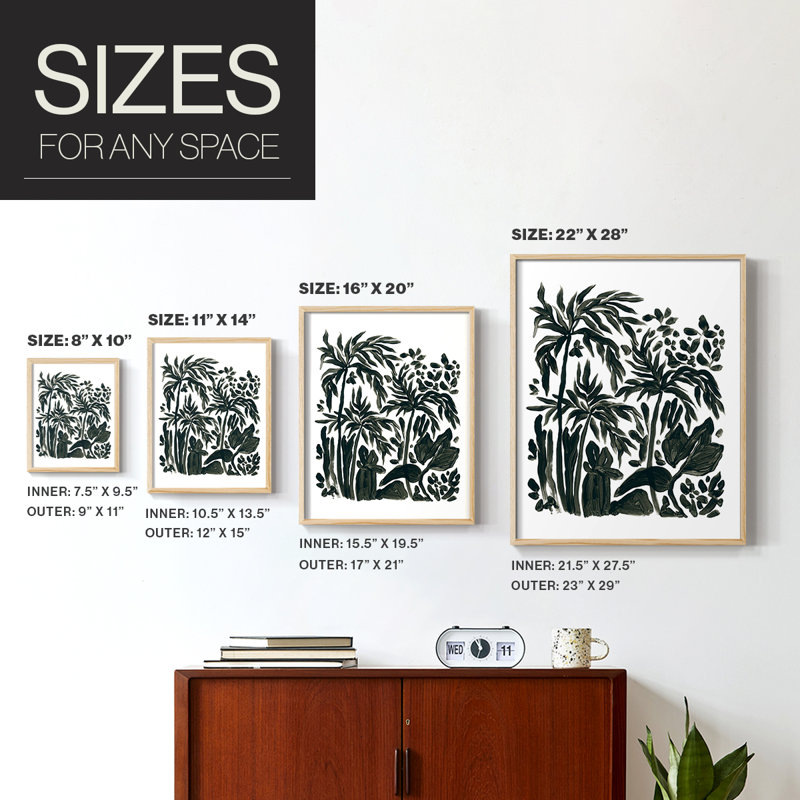 Encre Jungle III, reproduction encadrée - bois massif, Naturel, H 11 po x l 9 po