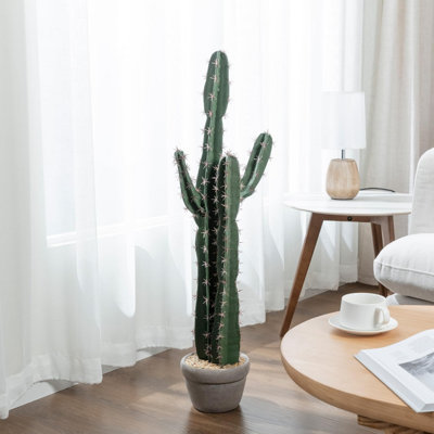 Fake Indoor Plants Artificial Cactus Decor In Cement Style Clay Pot