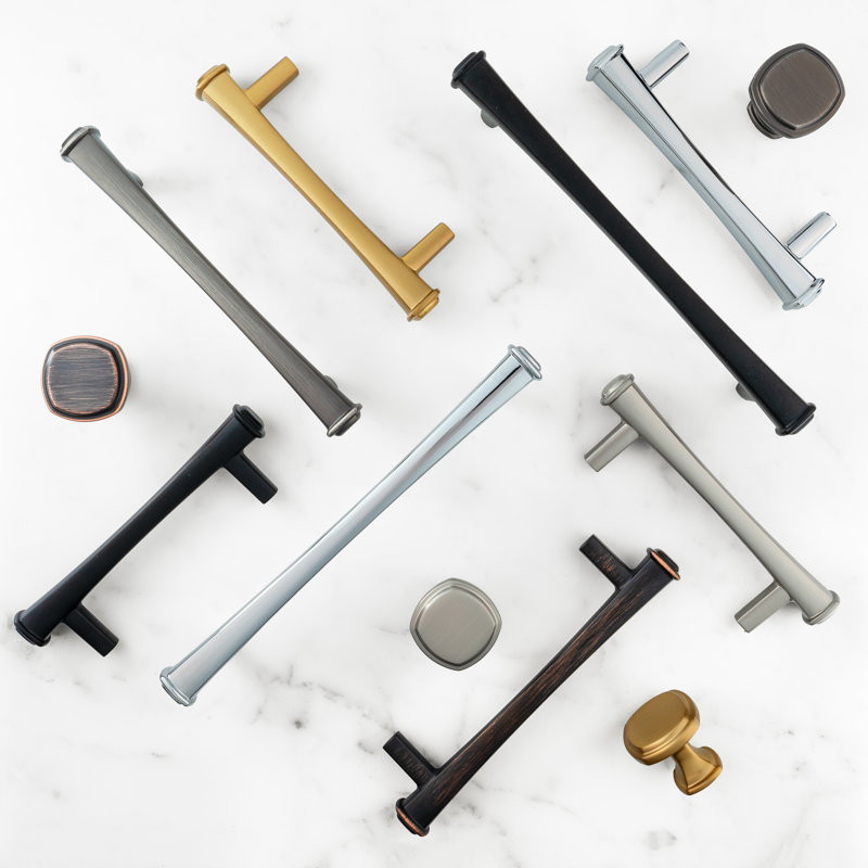 New Collection  1 1/10" Length Geometric Square Knob Multipack, Satin Nickel