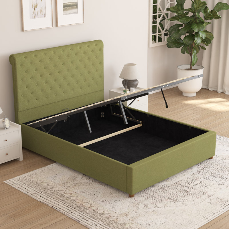 Upholstered Lift Up Storage Ottoman Bed, Small Double (137 x 220 cm), Venice Linen Olive