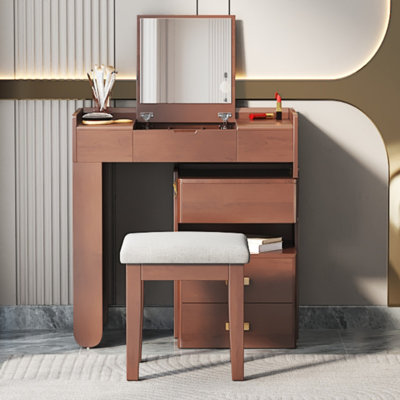 3-in-1 Makeup Vanity Desk with Flip-Top Mirror, LED Lighting, Adjustable Length & Ample Drawers - Stylish Multi-Functional Dressing Table for Home by Latitude Run
