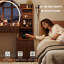 Coiffeuse avec miroir lumineux, miroir grossissant x5, plateau en verre et station de recharge, brun