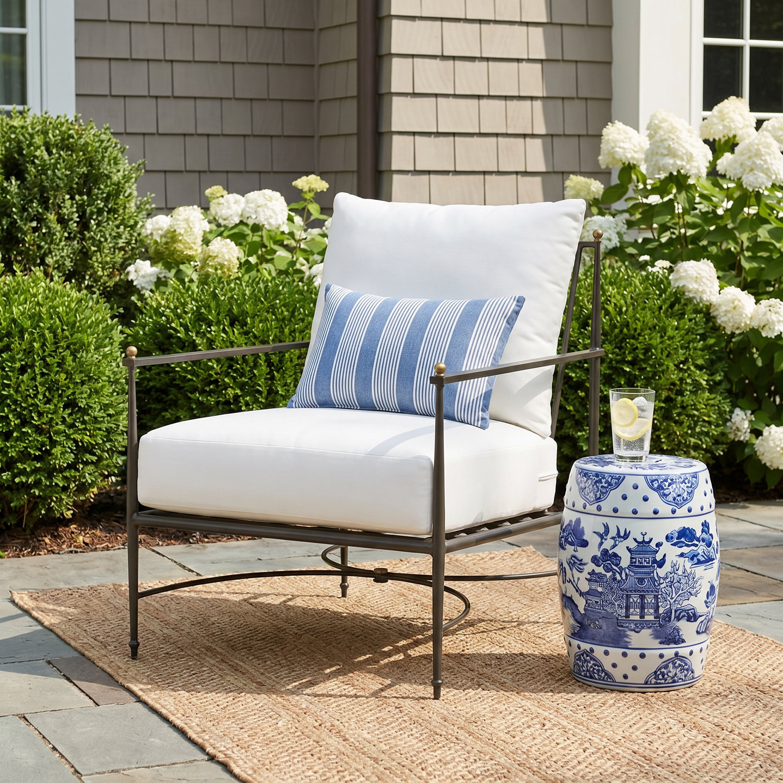 Roma Patio Chair with Cushions, Welt, Linen Dove