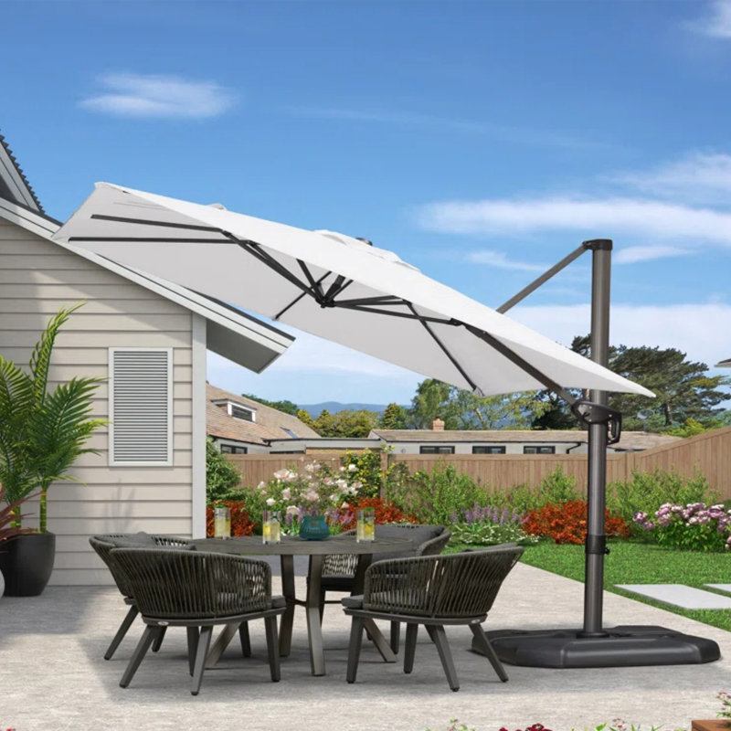 Parasol carré en porte-à-faux 8 pi avec base et rotation à 360 degrés, Blanc