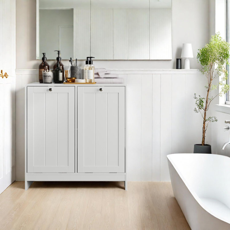 Armoire pour panier à linge inclinable avec panier amovible et rangement