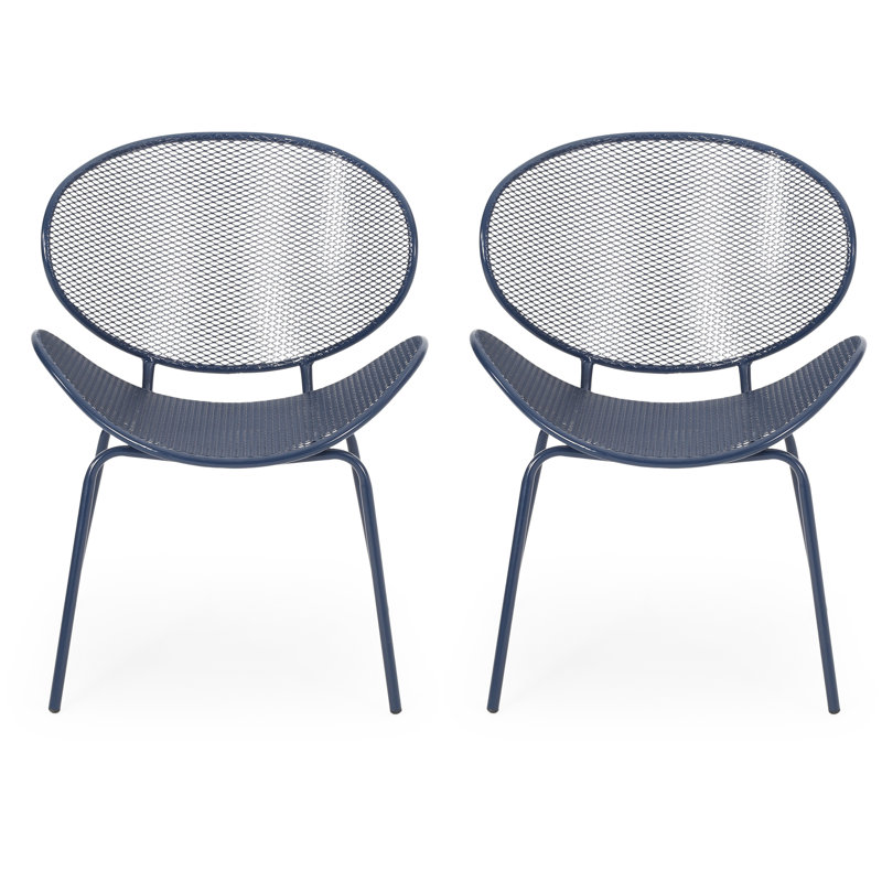 Andrighetti Outdoor Metal Mesh Shell Chairs, Matte Navy Blue