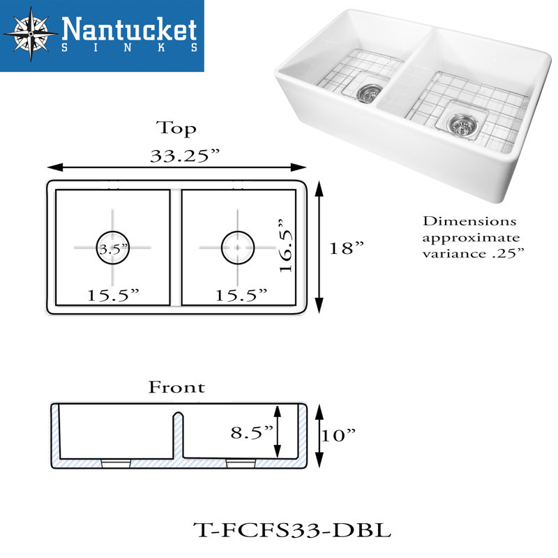 Cape 33.25'' L Double Basin Kitchen Sink, White
