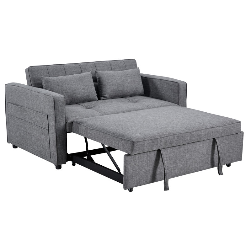 Dewart 55.5" Wide Soft Linen Upholstered Sofa Bed With Accent Pillow (Set of 2), Gray