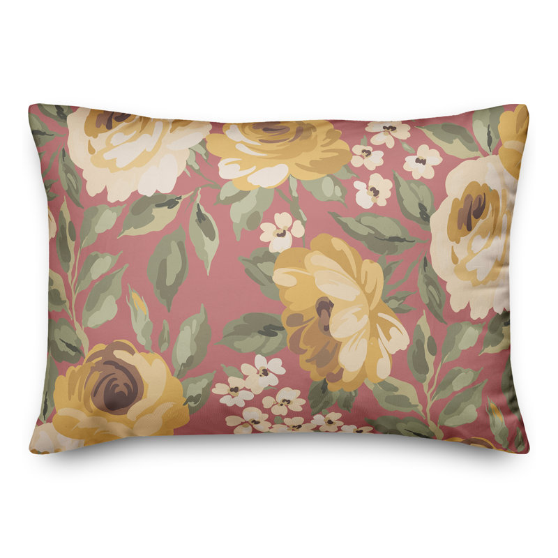 Floral Outdoor Throw Pillow, Pink