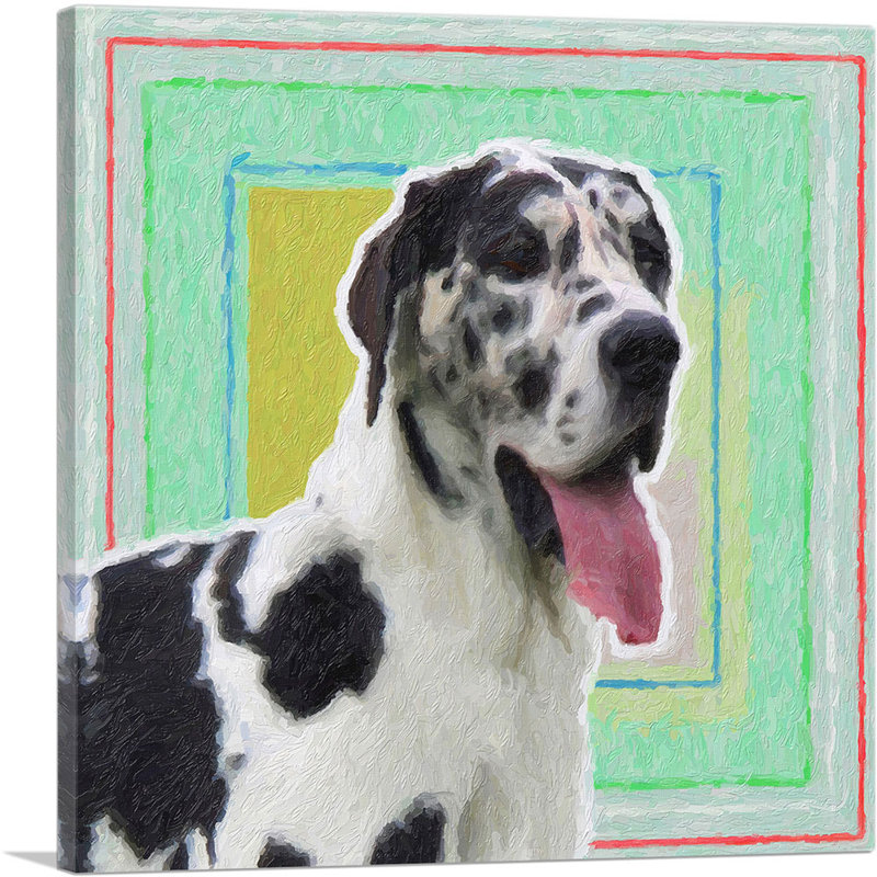 Great Dane Dog Breed Colorful Squares - Reproduction d'art sur toile tendue, H 12 po x l 12 po x P 1,5 po