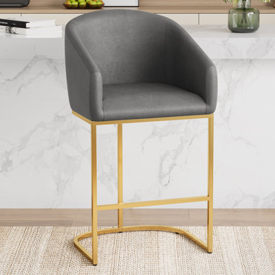 Rumalda Upholstered Velvet Counter Stool with Steel Frame