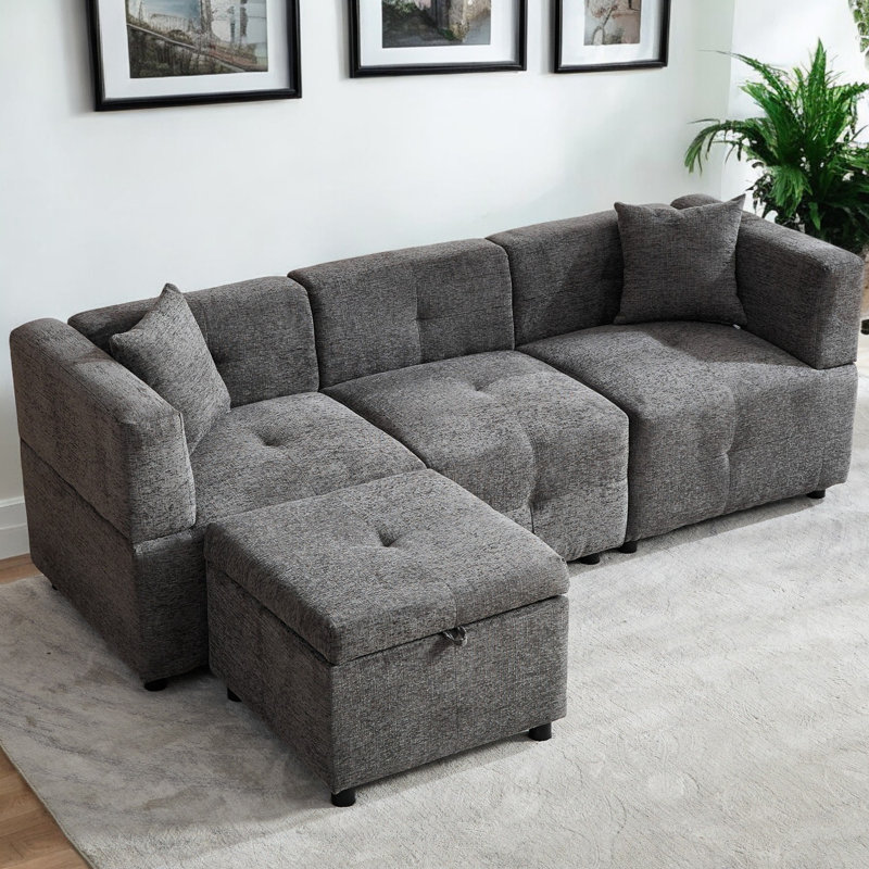 4 Seater Fabric Sofa, Gray