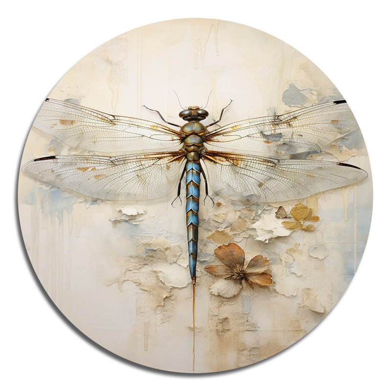 Dragonfly Delight III - animaux, art mural rond en métal, H 29 po x l 29 po