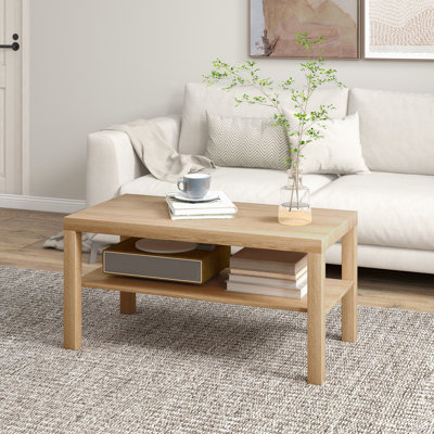 2 Tier Coffee Table with Storage Shelf for Living Room, Nature Wood