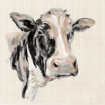 Expressionistic Cow I Neutral Linen by Silvia Vassileva - Wrapped Canvas Painting