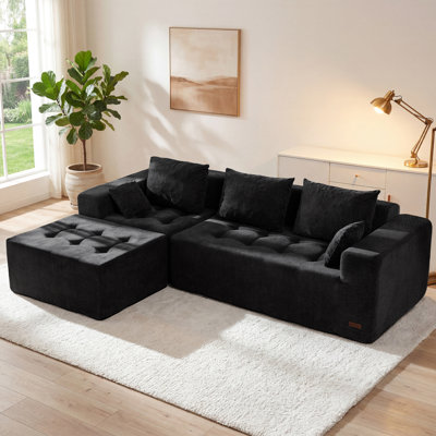 Canapé modulaire en L modulaire Cloud, revêtement en chenille douce avec dossier moelleux et coussins décoratifs, canapé confortable