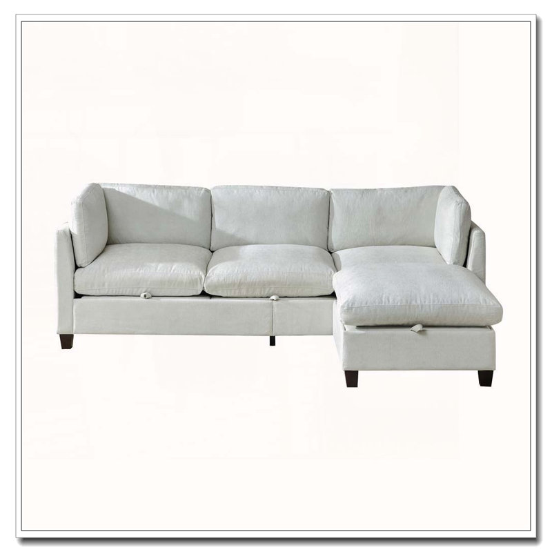 Canapé modulaire 96,5 po pour salon, canapé rembourré en chenille douce, Beige-1Ottman