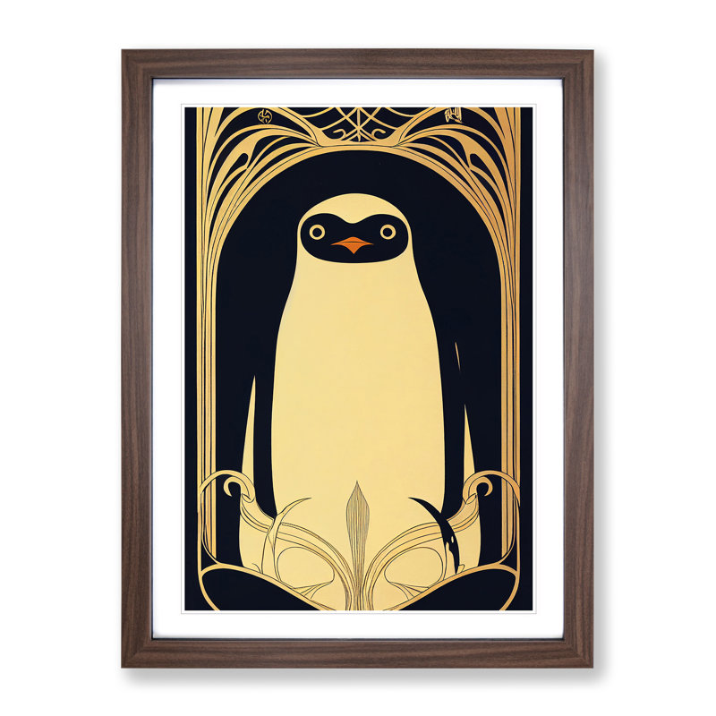 Art Deco Penguin - Wall Art, 64cm H x 46cm W x 2cm D, Walnut Frame