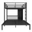Grand lit superposé en métal avec garde-robe intégré, bureau et chaises de rangement, structure de lit superposé noir robuste avec échelle et garde-corps pour enfants, adolescents et adultes