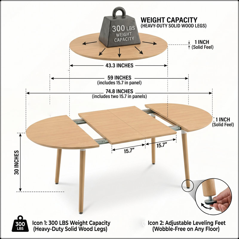 Table de salle à manger extensible 3-en-1