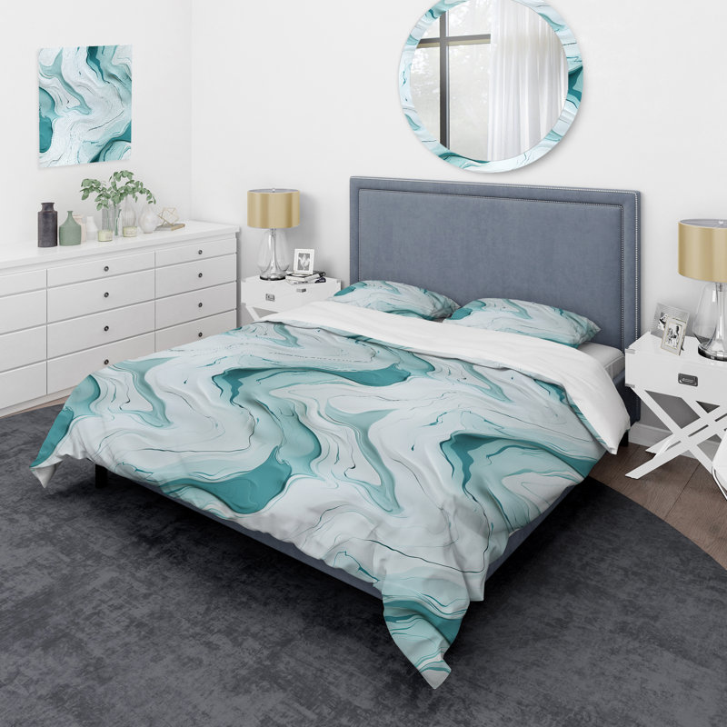 Literie Lgith Green Zen Marble Harmony Channel, Housse de couette simple + 1 taie décorative stan