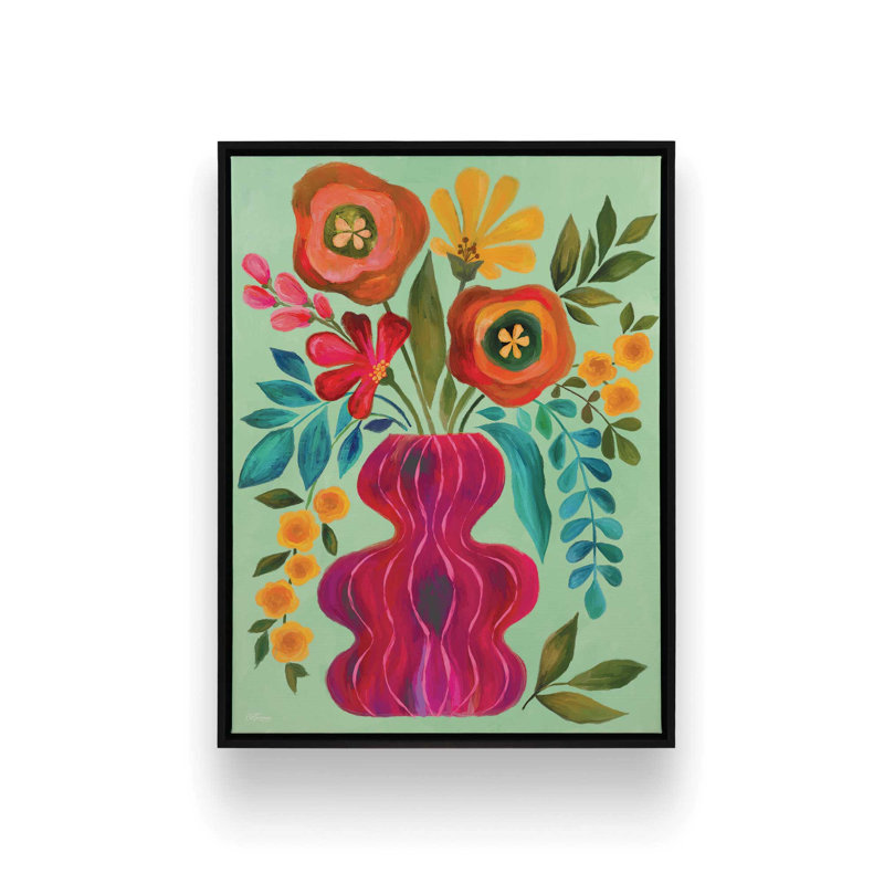 «Bright Funky Bouquet» par Cat Thurman Designs, reproduction d'art, L 24 po x H 32 po, Noir, Toile avec cadre