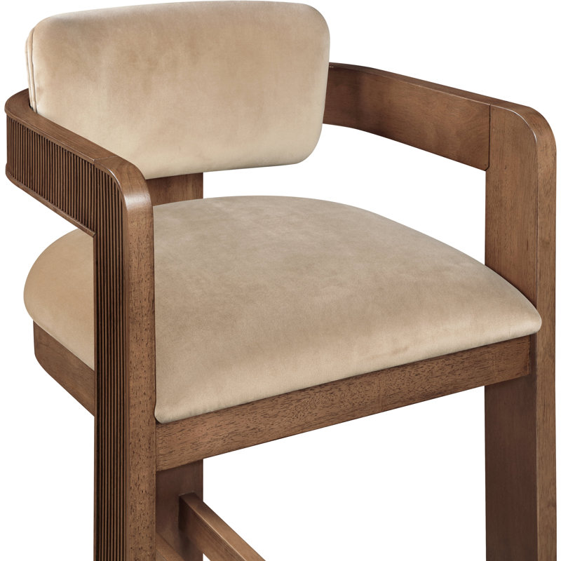 Tabouret rembourré Sacha Howley, Velours, Brun, Beige