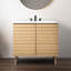 Aubier l 36 po x P 18 po x H 33 po. Meuble-lavabo de salle de bain à lattes linéaires à 2 tablettes d'épaisseur seulement (lavabo non inclus), chêne-93805369