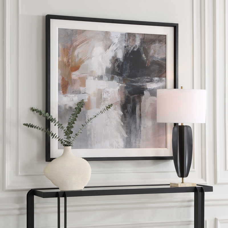 Neutral Abstract Framed Print with Black Wood Frame